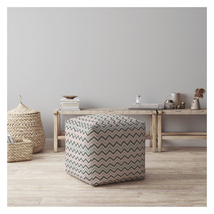 Twill Chevron Pouf Ottoman - Gray