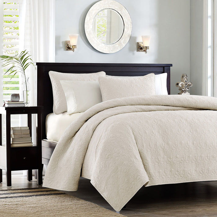 Quebec - Twin Reversible Coverlet Set - Cream