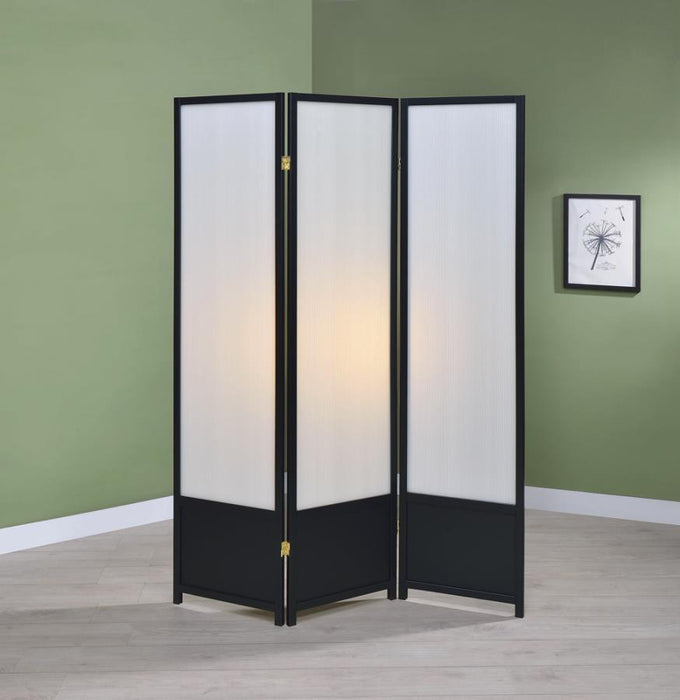 Calix - 3-Panel Folding Floor Screen - Translucent And Black - Simple Home Plus