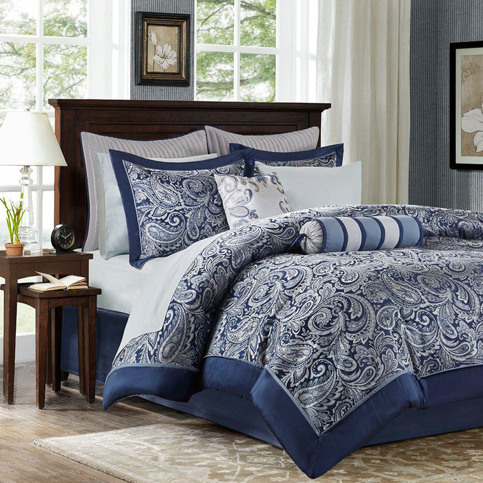 Aubrey - King 12 Piece Complete Bed Set - Navy