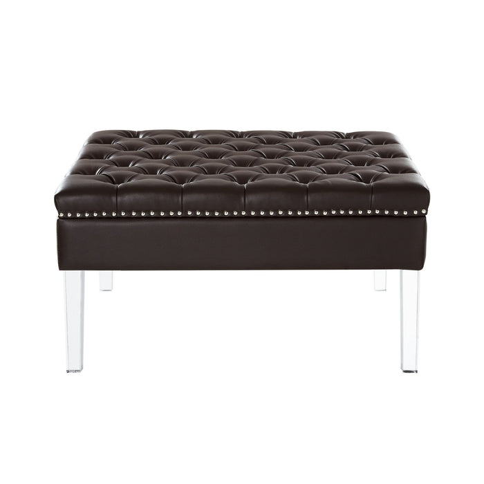 Faux Leather Cocktail Ottoman - Espresso / Clear