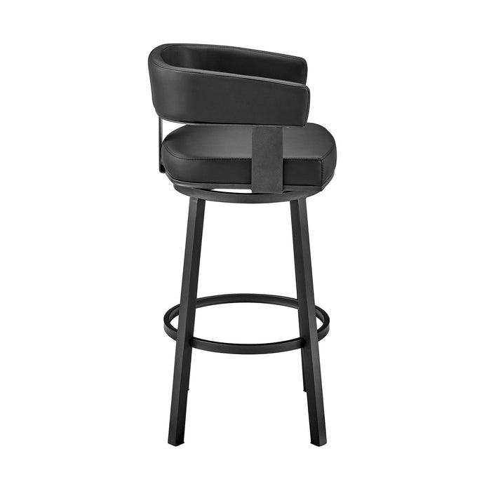 Faux Leather Swivel Low Back Counter Height Bar Chair - Black