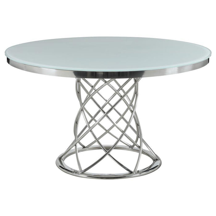 Irene - Round Glass Top Dining Table - White And Chrome - Simple Home Plus