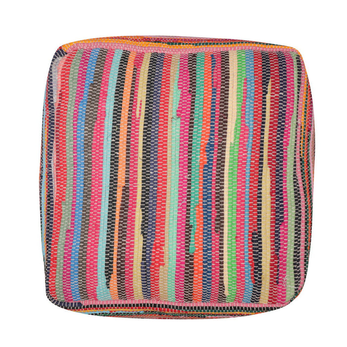 Cotton Cube Striped Pouf Ottoman - Red