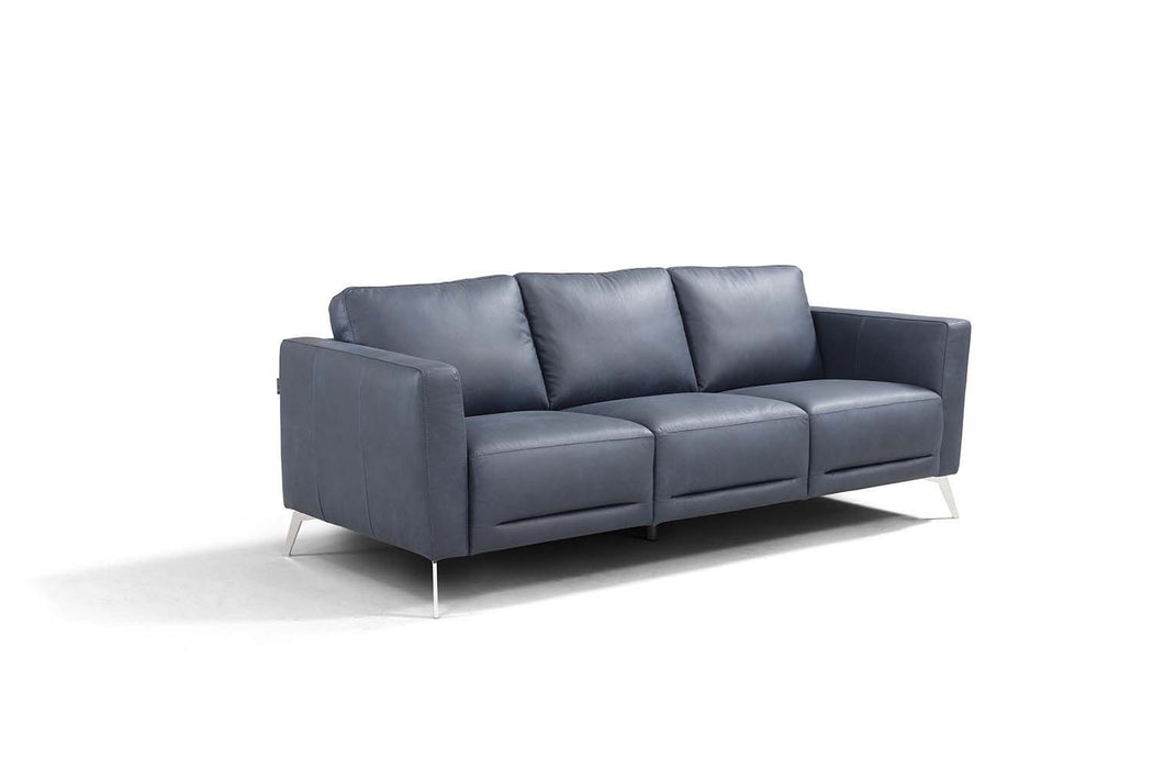 Leather Sofa With Black Legs - Blue