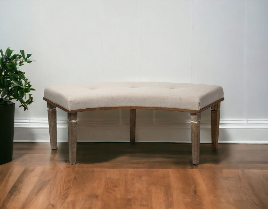 Upholstered Polyester Blend Bench - Beige / Brown