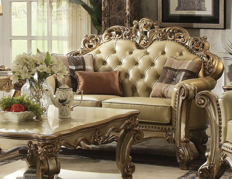 Faux Leather Loveseat - Bone / Gold