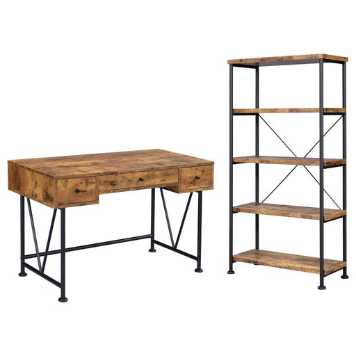 Analiese - 2 Piece 3-Drawer Writing Desk Set - Antique Nutmeg And Black - Simple Home Plus