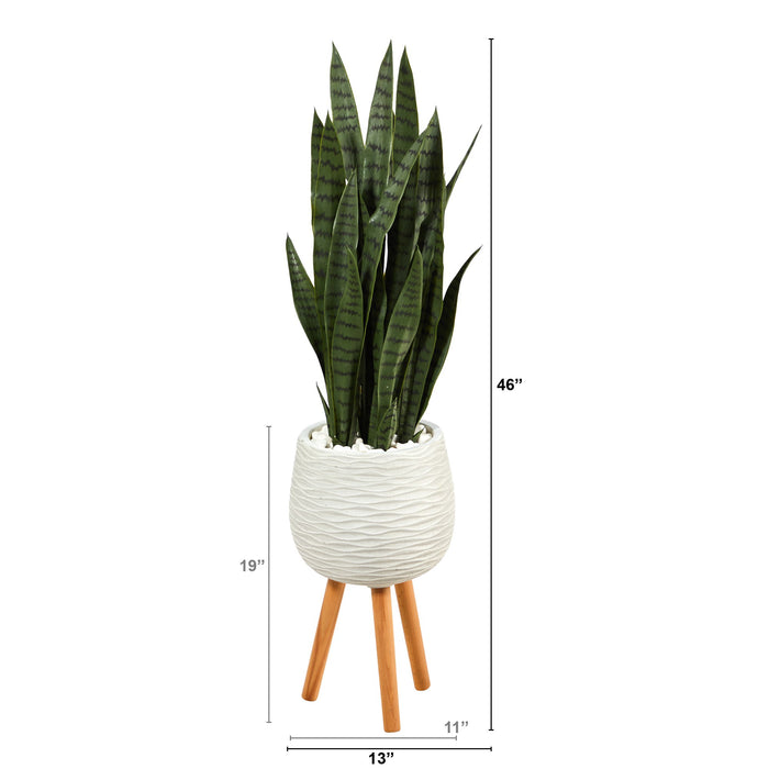 46" Sansevieria Artificial Plant in White Planter with Stand