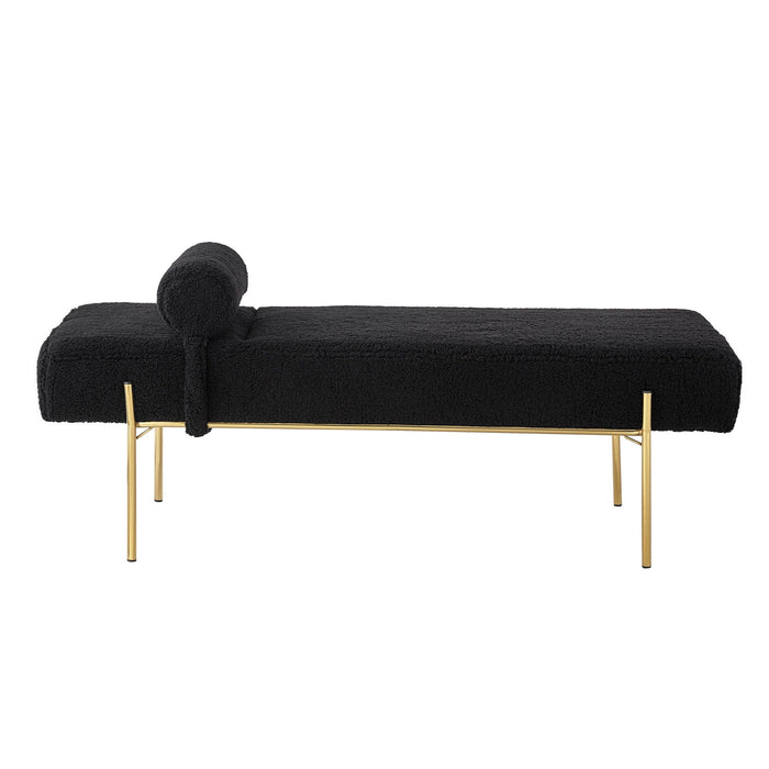 Upholstered Sherpa Bench - Black / Gold