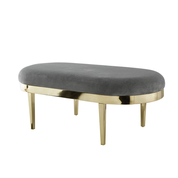 Upholstered Velvet Bench - Gold / Gray