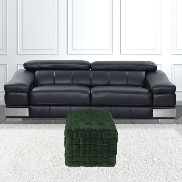 Velvet Ottoman - Hunter Green / Gold