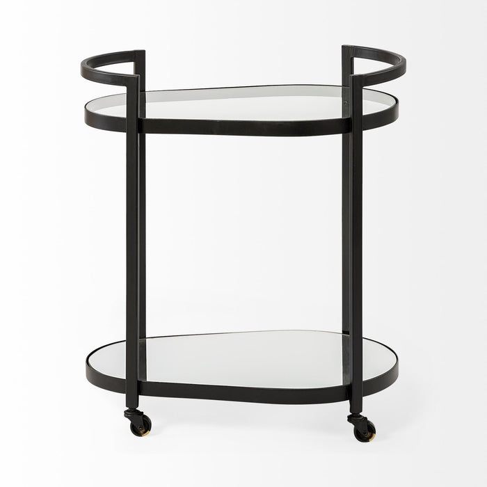 Cyclider Metal With Two Mirror Glass Shelves Bar Cart - Black