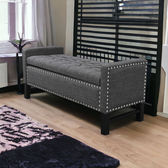 And Black Upholstered Linen Bench With Flip Top, Shoe Storage - Dark Slate Gray