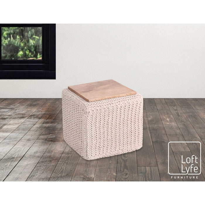 Cotton Blend, Pouf Ottoman - Ivory