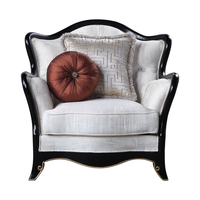 Fabric And Black Tufted Arm Chair - Beige