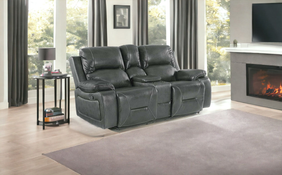 Faux Leather Manual Reclining Love Seat With Storage - Gray