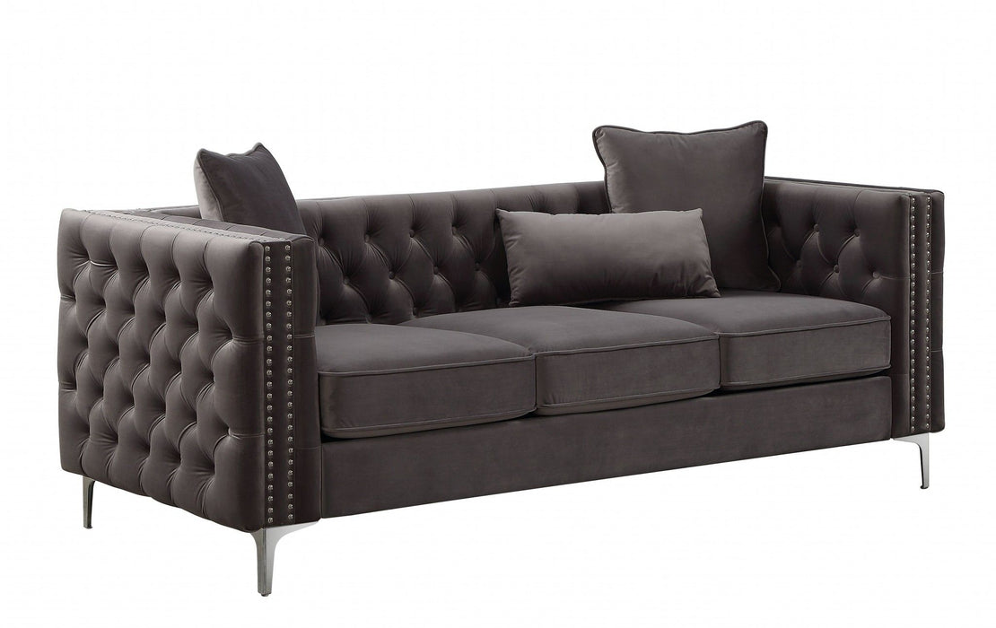 Velvet Sofa With Silver Legs - Dark Gray