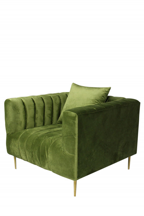 Velvet And Gold Solid Color Lounge Chair - Olive