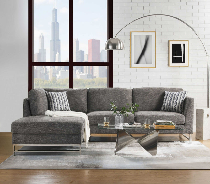 Linen Upholstery Metal Leg Sectional Sofa - Gray