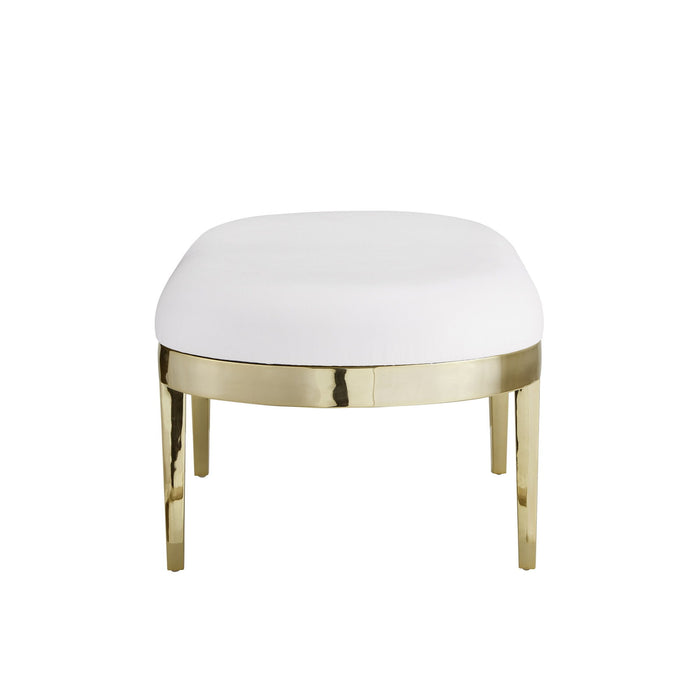 Faux Leather Bench Upholstered - White / Gold