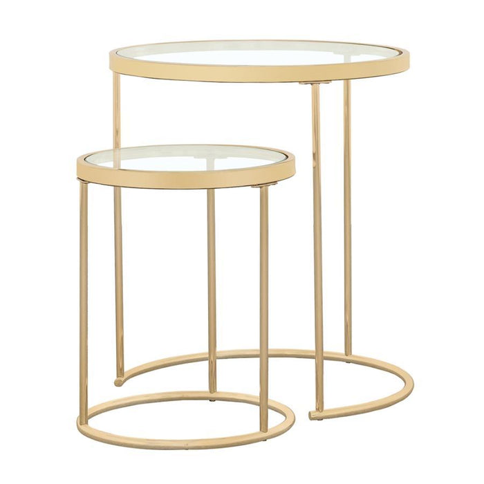 Maylin - 2 Piece Round Glass Top Nesting Tables - Gold - Simple Home Plus