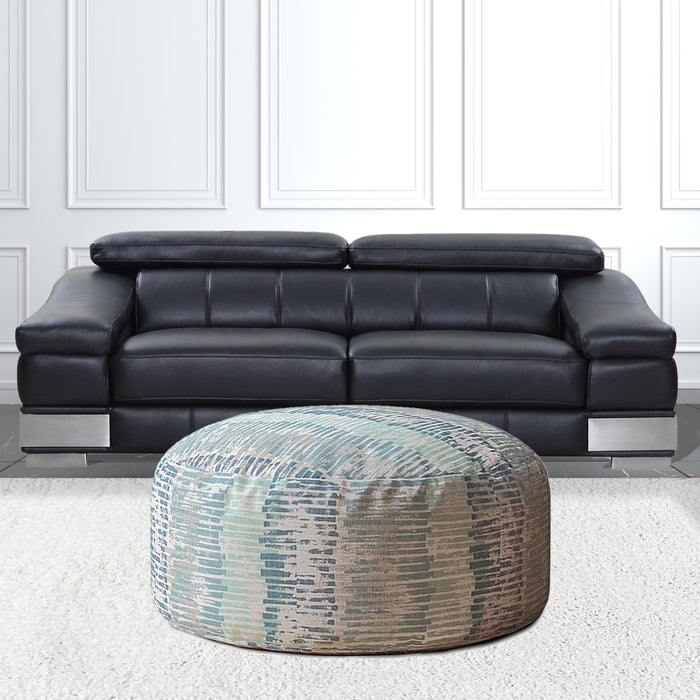 Canvas Round Abstract Pouf Cover - Blue / Gray