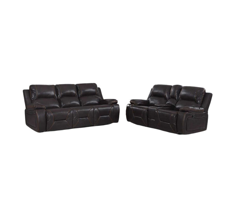 2 Piece Five Person Seating Set Indoor Faux Leather - Brown