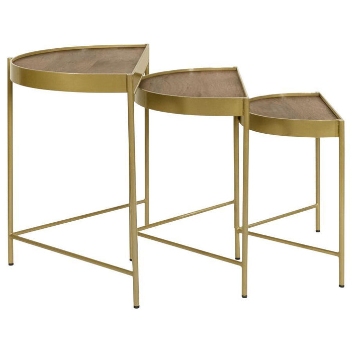 Tristen - 3 Piece Demilune Nesting Table With Recessed Top - Brown And Gold - Simple Home Plus