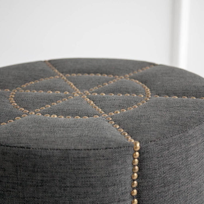 Linen Round Footstool Ottoman - Gray