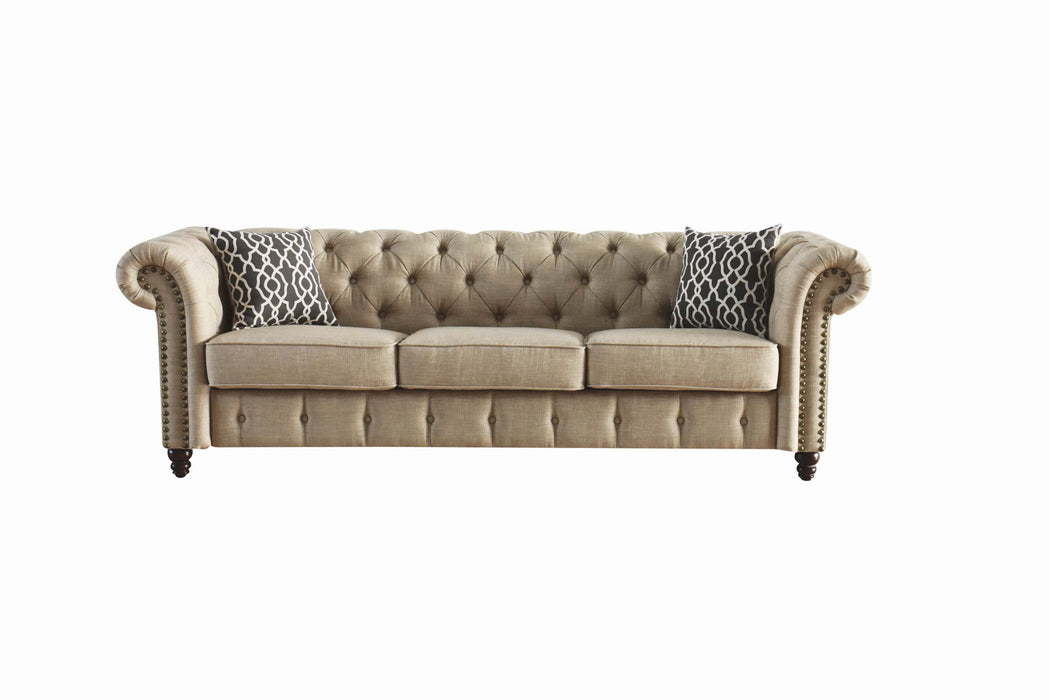 Linen Sofa And Toss Pillows With Black Legs - Beige