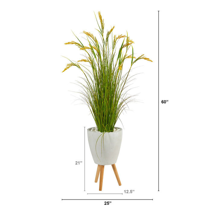 5" Wheat Grain Artificial Plant in White Planter with Legs