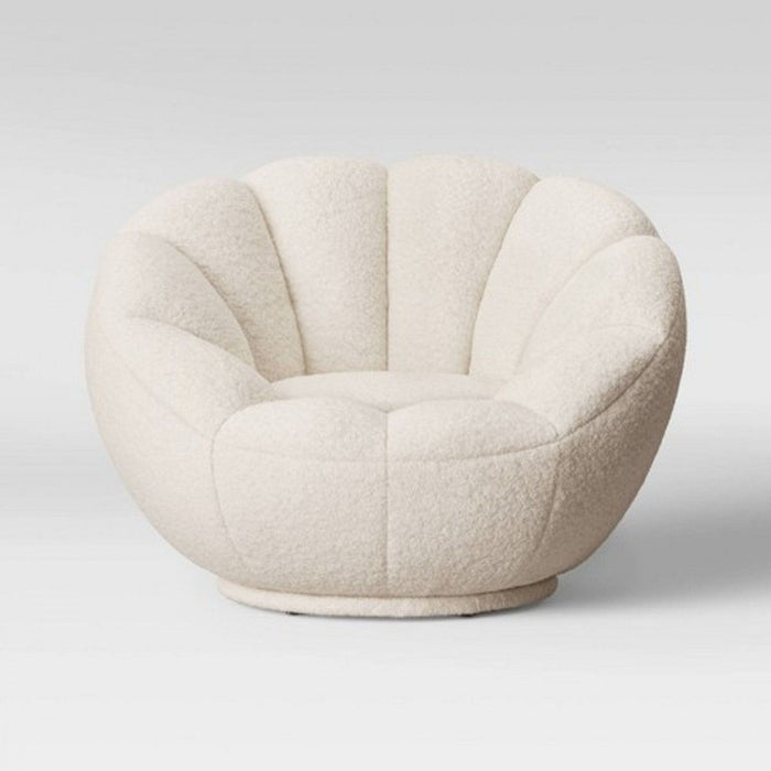 Sherpa And Silver Clamshell Swivel Barrel Chair - White