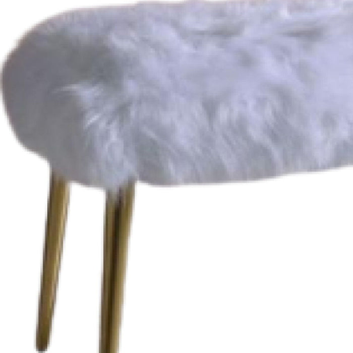 Upholstered Faux Fur Bench - White / Gold