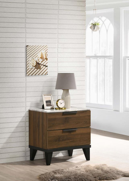 Mays - 2-Drawer Nightstand With Faux Marble Top - Walnut Brown - Simple Home Plus