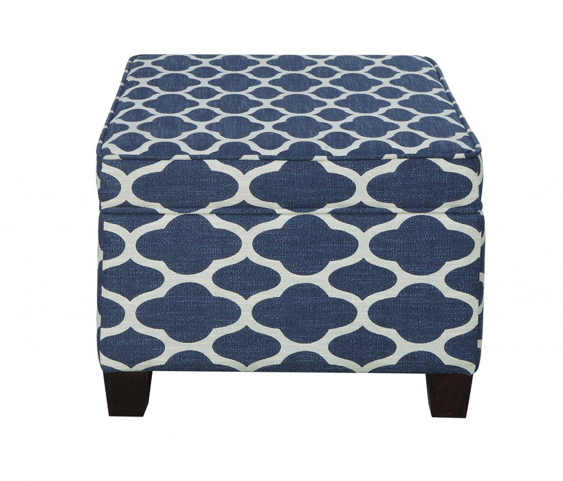 Upholstered Linen Blend Geometric Bench With Flip Top - Blue / White / Black