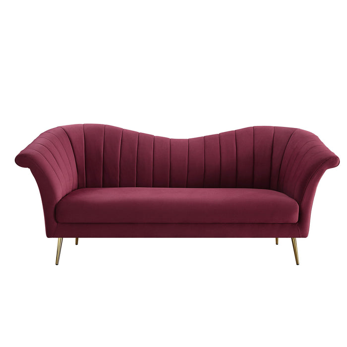 Velvet Sofa With Gold Legs - Red