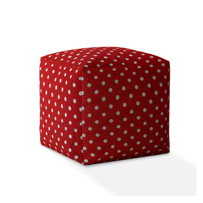 Cotton Polka Dots Pouf Ottoman - Red