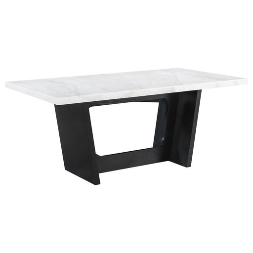 Sherry - Trestle Base Marble Top Dining Table - Espresso And White - Simple Home Plus