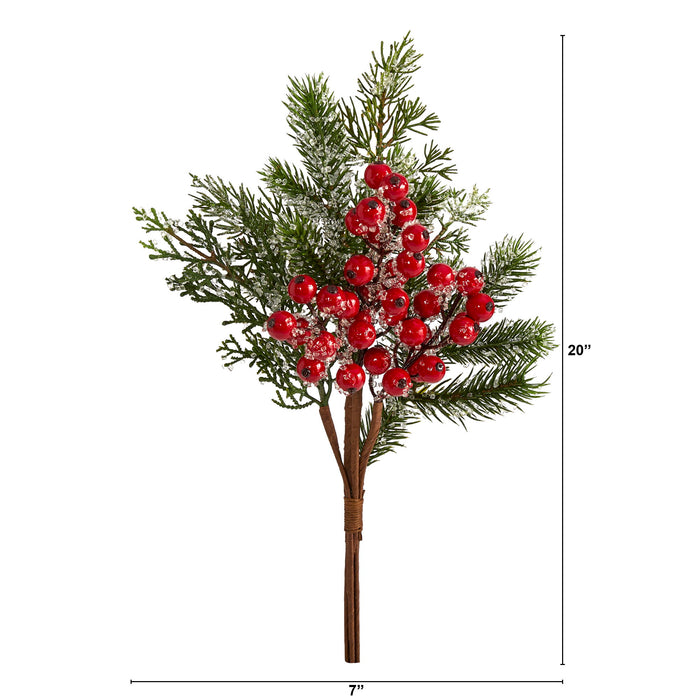 20" Iced Pine and Berries Artificial Plant (Set of 4)